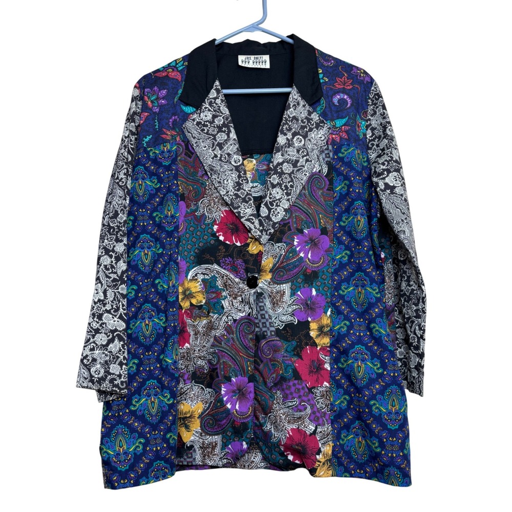 Patchwork Blazer Womens XL Multicolor Floral Paisley‎ Maximalism Vintage 90s